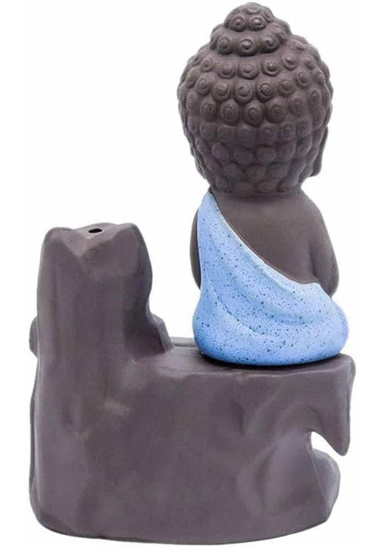 A & S VENTURES Smoke Buddha Idol Fountain with Smoke Backflow 1 Holder with 51 Cones Polyresin Incense Holder Set&nbsp;&nbsp;(Black, Blue) - Indya