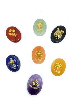 AIR9999 Seven Chakra Symbols Gemstones Oval Crystal Meditation and Reiki Healing Set Decorative Showpiece - 4 cm&nbsp;&nbsp;(Crystal, Multicolor)