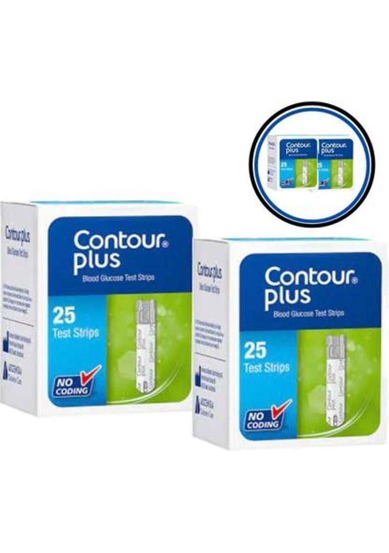 CONTOUR PLUS 25 GlucoseTest Strips Pack of 2 (25 Test strips in Each Pack) 50 Glucometer Strips - Indya