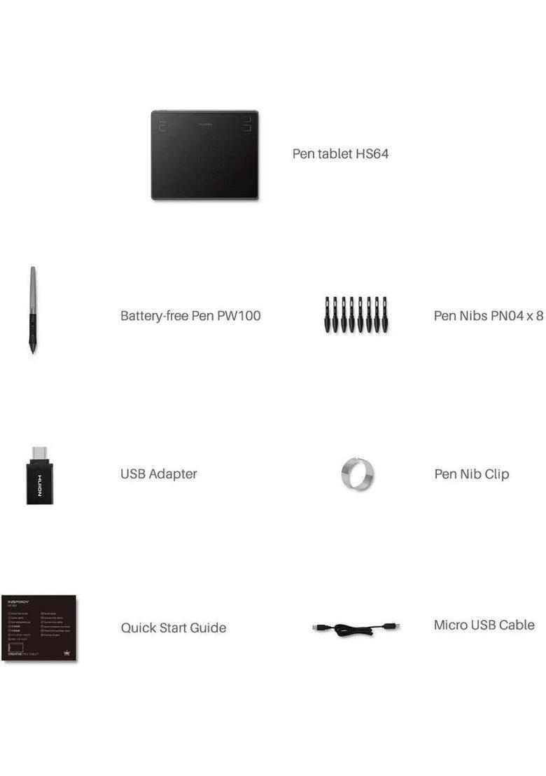 HUION HS64 Drawing Pen Tablet 6.3 x 4 inch Graphics Tablet Connectivity - USB&nbsp;&nbsp;(Black) - Indya