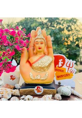 sanskaari Meditation/Dhyan Buddha Statue, Palm Buddha idol Face on Hand Showpiece for Car Decorative Showpiece - 20 cm&nbsp;&nbsp;(Polyresin, Brown)