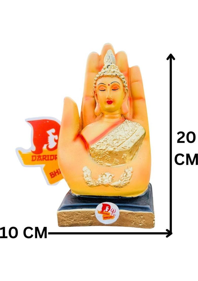 sanskaari Meditation/Dhyan Buddha Statue, Palm Buddha idol Face on Hand Showpiece for Car Decorative Showpiece - 20 cm&nbsp;&nbsp;(Polyresin, Brown) - Indya