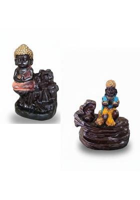 FOI Lord Hanuman And Lord Buddha Backflow Burner With 20 Cones Polyresin Incense Holder&nbsp;&nbsp;(Blue, Red)