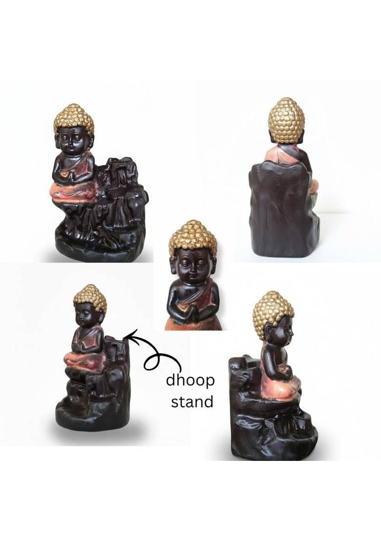 FOI Lord Hanuman And Lord Buddha Backflow Burner With 20 Cones Polyresin Incense Holder&nbsp;&nbsp;(Blue, Red) - Indya