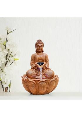 Craftlane Buddha Statue Water Fountain with Flowing Water Decorative Showpiece - 39 cm&nbsp;&nbsp;(Resin, Brown)