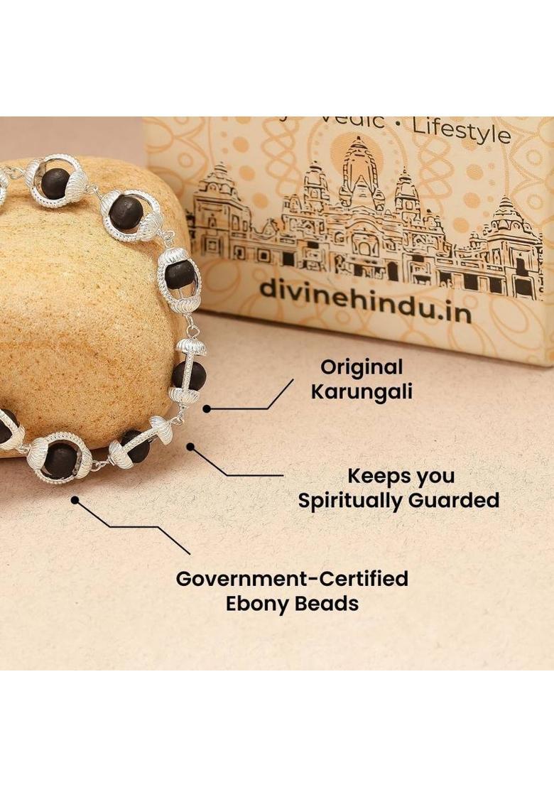 Wood Beads Silver Coated Charm Bracelet - Indya