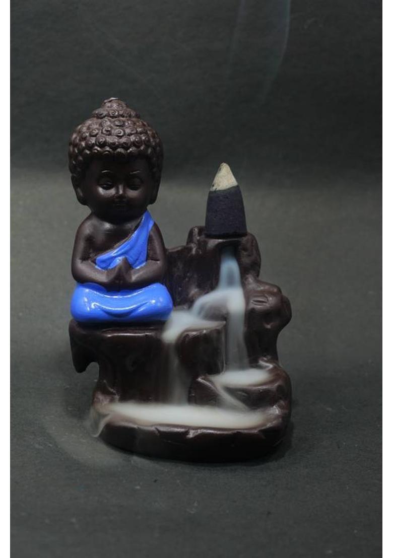 Qweezer Blue Buddha with Pack of 10 Cones Polyresin Incense Holder&nbsp;&nbsp;(Blue) - Indya