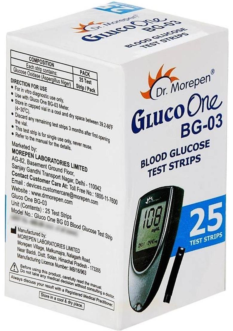 Dr. Morepen BG03 25 strips 25 Glucometer Strips - Indya