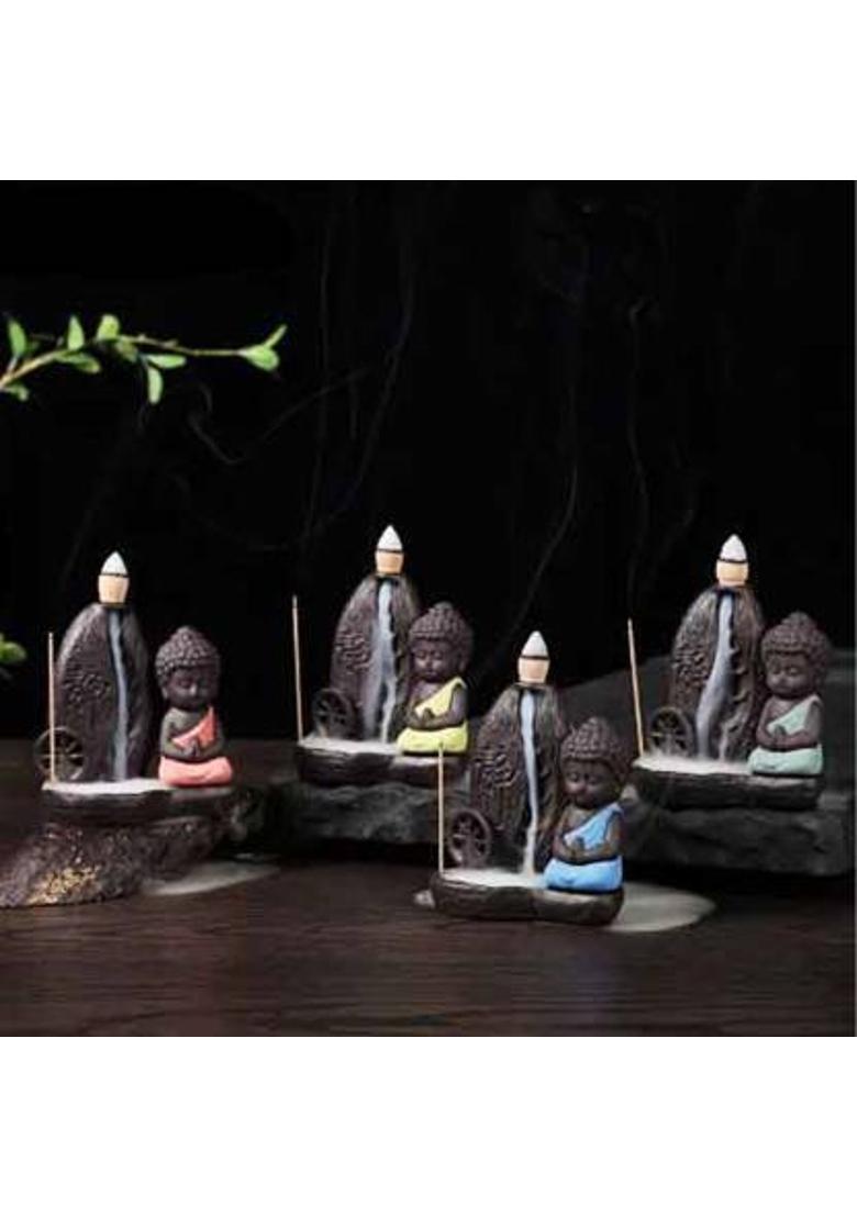 Somapa Handicrafted Smoke Meditating Monk Buddha Polyresin Incense Holder (Multicolor) Polyresin Incense Holder&nbsp;&nbsp;(Multicolor) - Indya