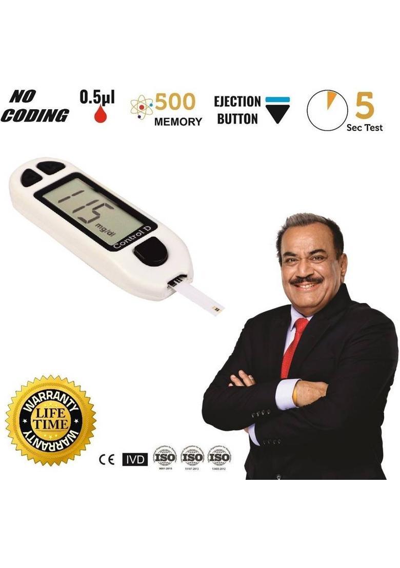 Control D 25 Strips & Automatic Glucose Blood Sugar Testing Machine Digital Glucometer&nbsp;&nbsp;(White) - Indya