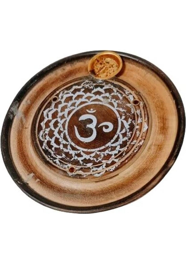 BHAVIKADECOR Wooden Handicraft Om Design Incense Stick Holder Wooden Incense Holder&nbsp;&nbsp;(Brown) - Indya