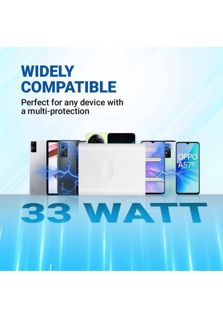 MAK 33 W SuperVOOC 6 A Wall Charger for Mobile with Detachable Cable&nbsp;&nbsp;(White, Cable Included) - Indya