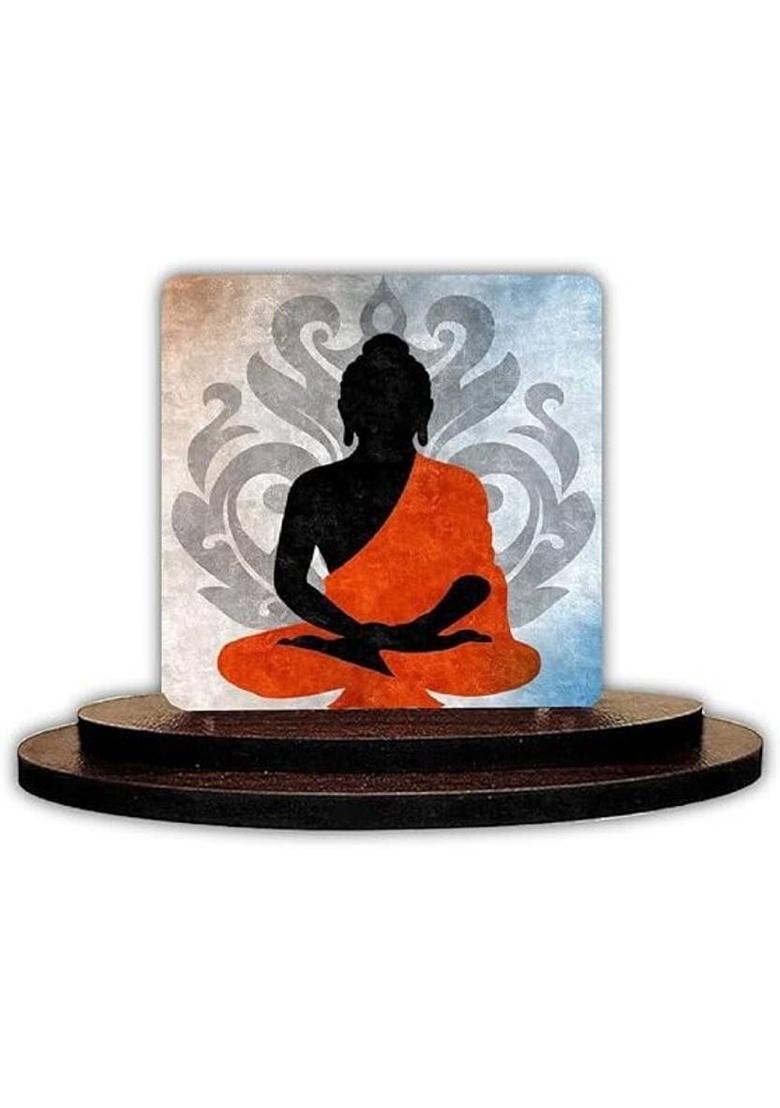 IDOLCRAFT Stress Relief Statue | Lord Buddha for Car Dash & Study Table Decorative Showpiece - 7.5 cm&nbsp;&nbsp;(Wood, Multicolor) - Indya