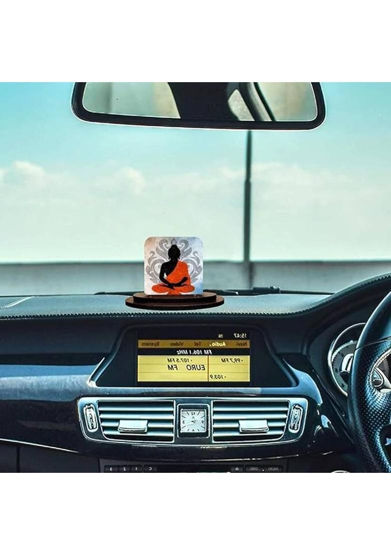 IDOLCRAFT Stress Relief Statue | Lord Buddha for Car Dash & Study Table Decorative Showpiece - 7.5 cm&nbsp;&nbsp;(Wood, Multicolor) - Indya