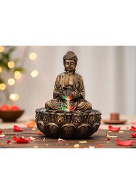 DreamKraft Meditation Buddha Statue,Polyresin Bronze Finish Lotus Base Decorative Showpiece - 24 cm&nbsp;&nbsp;(Resin, Multicolor)