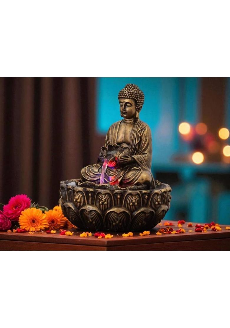 DreamKraft Meditation Buddha Statue,Polyresin Bronze Finish Lotus Base Decorative Showpiece - 24 cm&nbsp;&nbsp;(Resin, Multicolor) - Indya