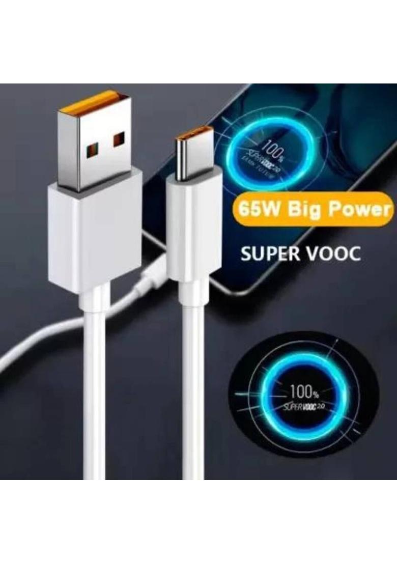 MAK 65 W Supercharge 6 A Wall Charger for Mobile with Detachable Cable&nbsp;&nbsp;(SuperDart Charge Compatible For Realme gt neo 2, X7 Pro, 9 Pro+ & Other, White, Cable Included) - Indya