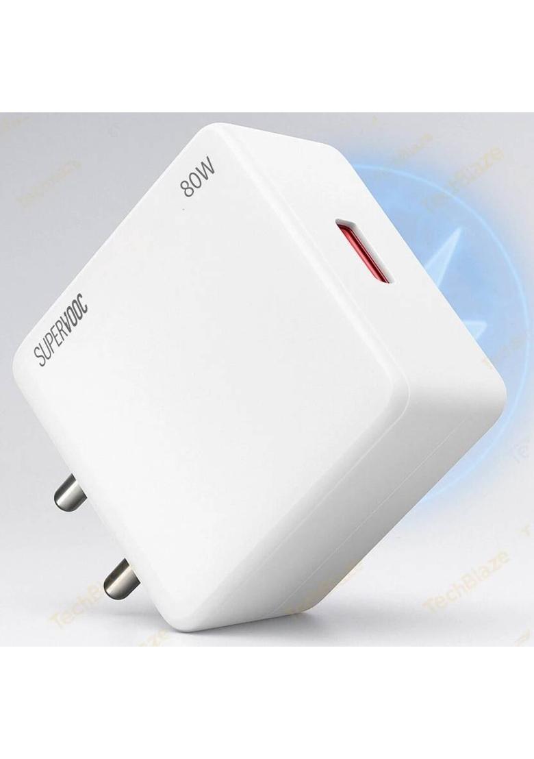 TechBlaze 80 W SuperVOOC 7.3 A Wall Charger for Mobile with Detachable Cable&nbsp;&nbsp;(White, 80w SuperVooc Charger with 80w cable, Cable Included) - Indya