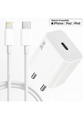RoarX 25 W Supercharge 3.1 A Wall Charger for Mobile with Detachable Cable&nbsp;&nbsp;(25W PD Fast iPhone Charger for iPhone 14/13/12/11 with Type C to Lightning Cable)