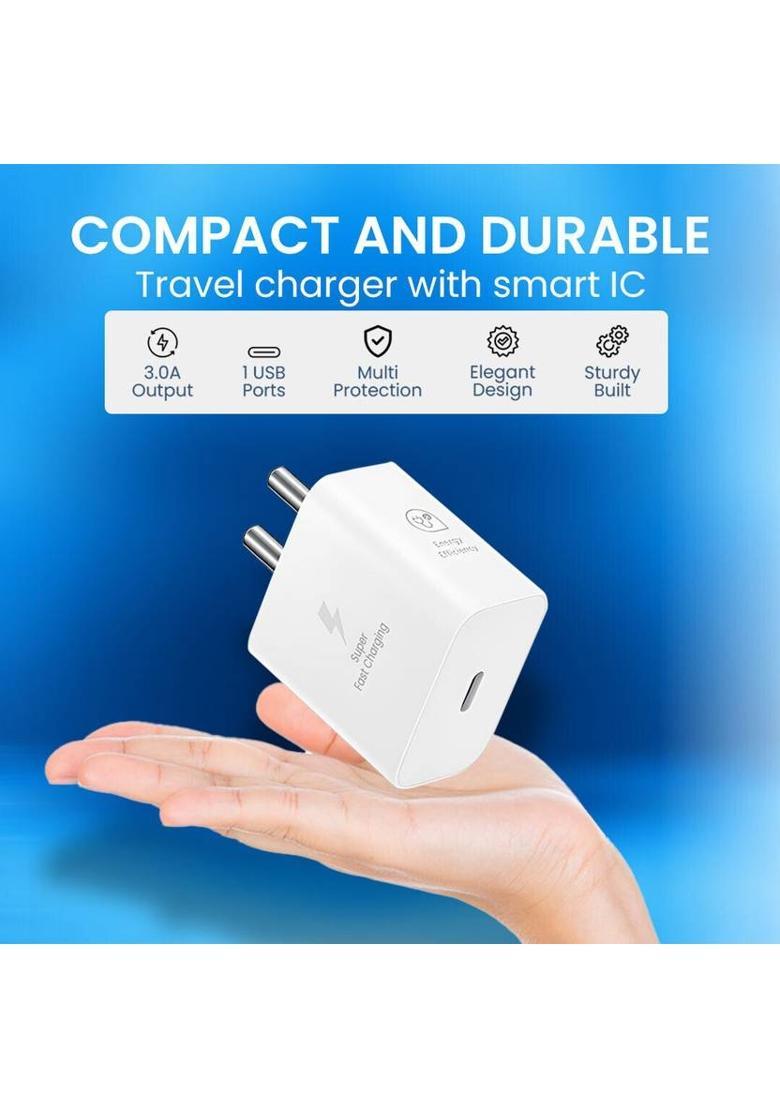 MAK 25 W Supercharge 3.1 A Wall Charger for Mobile with Detachable Cable&nbsp;&nbsp;(White, Cable Included) - Indya