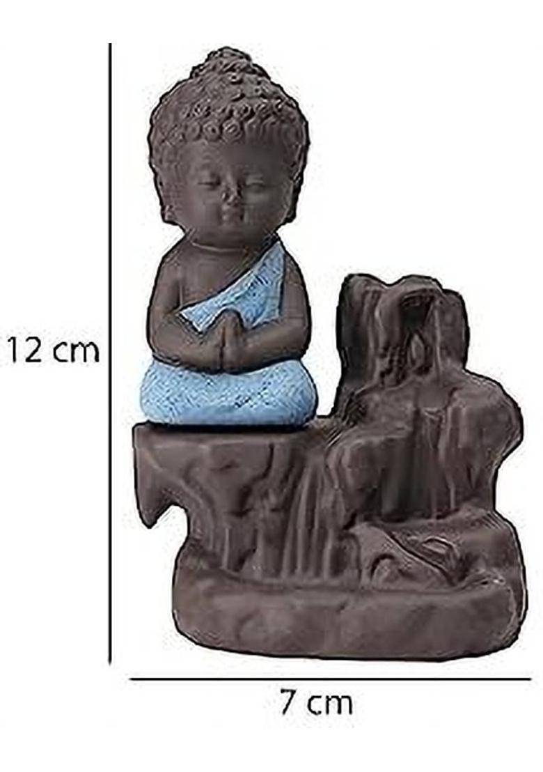 Manbhavna Meditating Monk Buddha Smoke Backflow with 10 Free Scented Cones Polyresin Incense Holder&nbsp;&nbsp;(Brown) - Indya