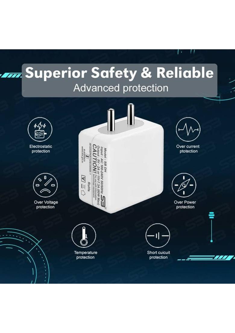 SB 80 W SuperVOOC 6 A Wall Charger for Mobile with Detachable Cable&nbsp;&nbsp;(White, Cable Included) - Indya