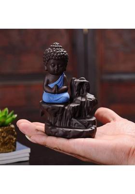 Starpion Buddha Backflow Incense Holder with 10 Scented Backflow Cone Incenses Decorative Showpiece - 11 cm&nbsp;&nbsp;(Polyresin, Blue)