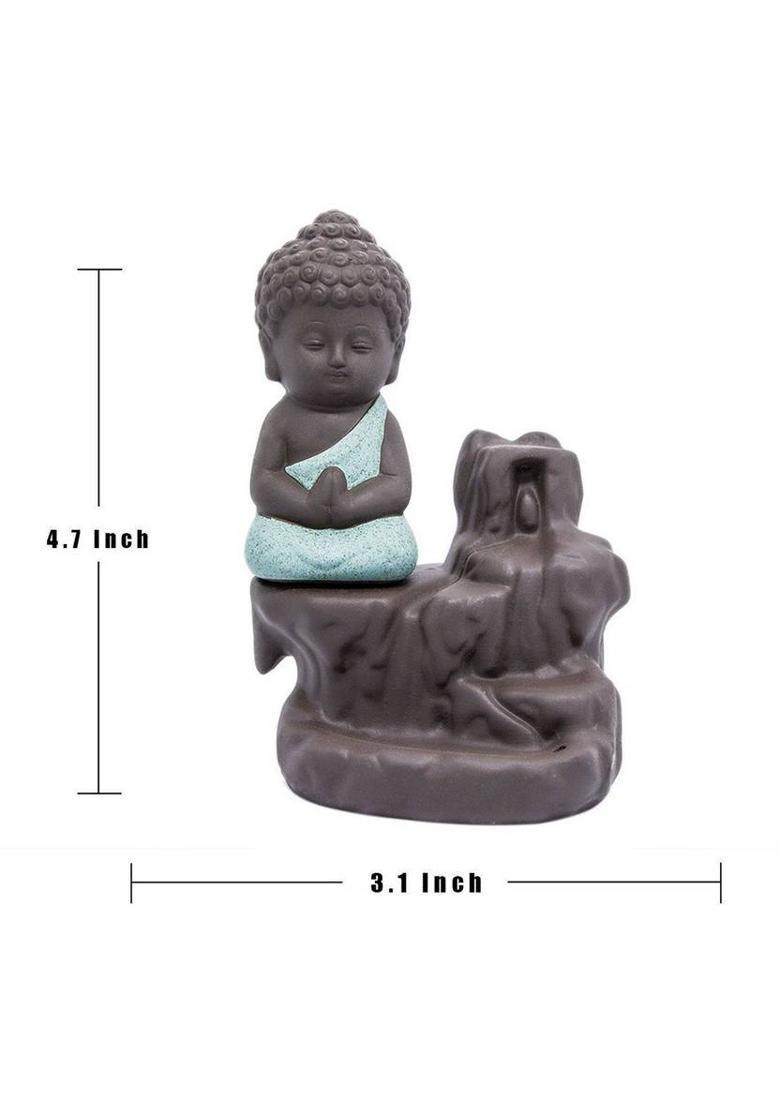 Starpion Buddha Backflow Incense Holder with 10 Scented Backflow Cone Incenses Decorative Showpiece - 11 cm&nbsp;&nbsp;(Polyresin, Blue) - Indya