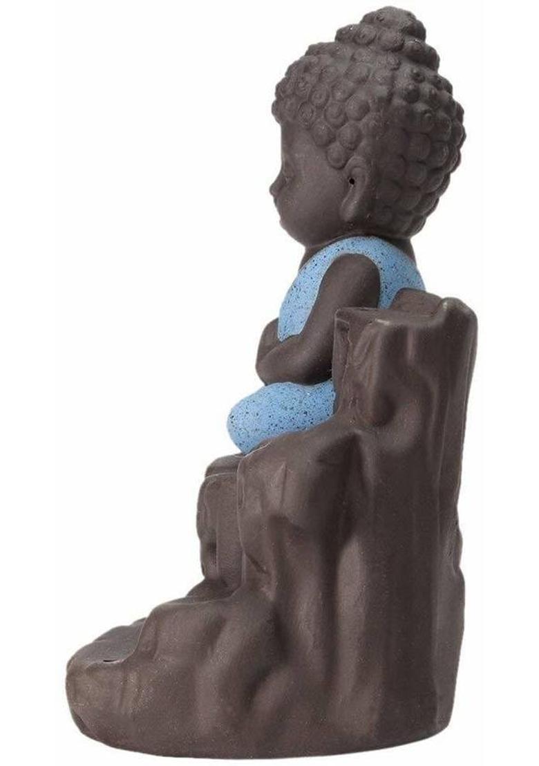 Starpion Buddha Backflow Incense Holder with 10 Scented Backflow Cone Incenses Decorative Showpiece - 11 cm&nbsp;&nbsp;(Polyresin, Blue) - Indya