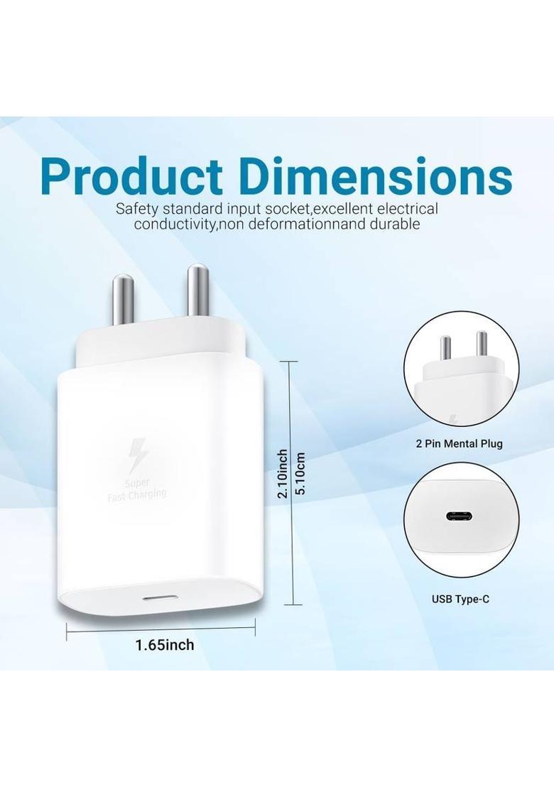 MAK 25 W Supercharge 3 A Wall Charger for Mobile&nbsp;&nbsp;(White Super fast Charger Compatible for Samsung Galaxy M06 5g Charger Adapter) - Indya