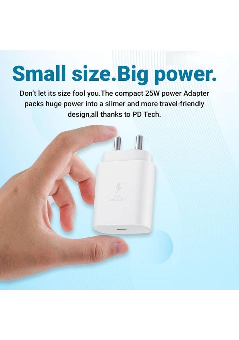 MAK 25 W Supercharge 3 A Wall Charger for Mobile&nbsp;&nbsp;(White Super fast Charger Compatible for Samsung Galaxy M06 5g Charger Adapter) - Indya