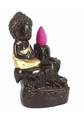 Anjora Meditating Monk Buddha Smoke Backflow Cone Incense Decorative Showpiece with 10 Smoke Backflow Cone Incenses Polyresin Incense Holder&nbsp;&nbsp;(Multicolor)
