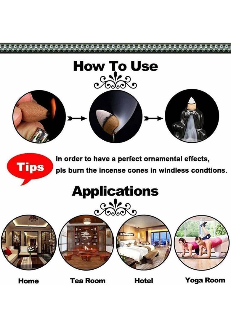 Anjora Meditating Monk Buddha Smoke Backflow Cone Incense Decorative Showpiece with 10 Smoke Backflow Cone Incenses Polyresin Incense Holder&nbsp;&nbsp;(Multicolor) - Indya