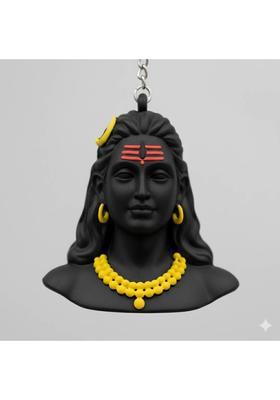 ARTIFLORA Lord Shiva Keychain, Black Matte Finish, Design with Yellow Moon and Ornaments Key Chain
