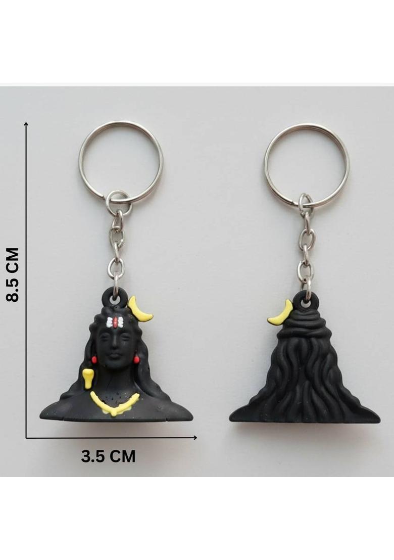 ARTIFLORA Lord Shiva Keychain, Black Matte Finish, Design with Yellow Moon and Ornaments Key Chain - Indya