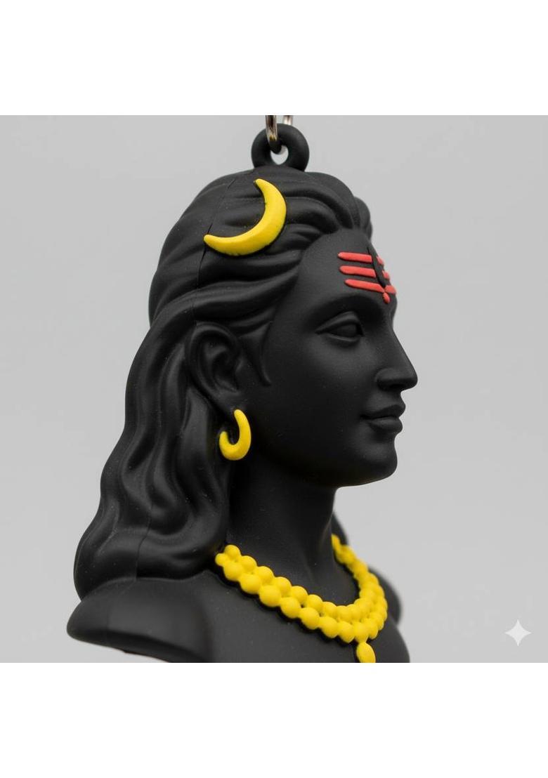 ARTIFLORA Lord Shiva Keychain, Black Matte Finish, Design with Yellow Moon and Ornaments Key Chain - Indya