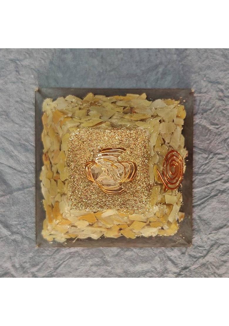 Shubhanjali Reiki Stone Crystals Organite Yellow Quartz Stone Organ Pyramid for Reiki Healing,Vastu,Meditation - Yellow Decorative Showpiece - 4.5 cm&nbsp;&nbsp;(Stone, Yellow) - Indya