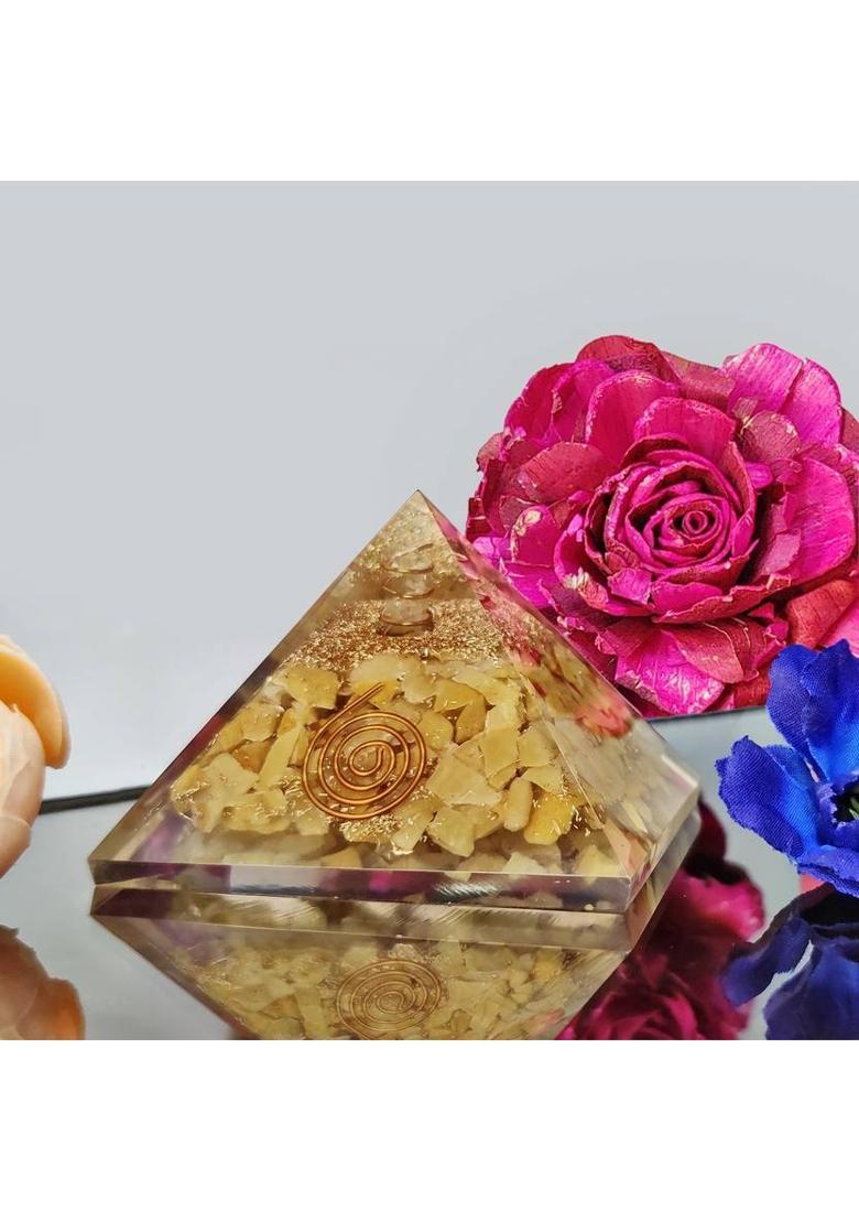 Shubhanjali Reiki Stone Crystals Organite Yellow Quartz Stone Organ Pyramid for Reiki Healing,Vastu,Meditation - Yellow Decorative Showpiece - 4.5 cm&nbsp;&nbsp;(Stone, Yellow) - Indya
