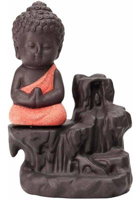 mushti Meditating Monk Buddha Smoke Back Flow Cone Incense Holder Fountain Buddha Decorative 10 Smoke Backflow Scented Cone Incenses Polyresin Earthenware Incense Holder&nbsp;&nbsp;(Multicolor)