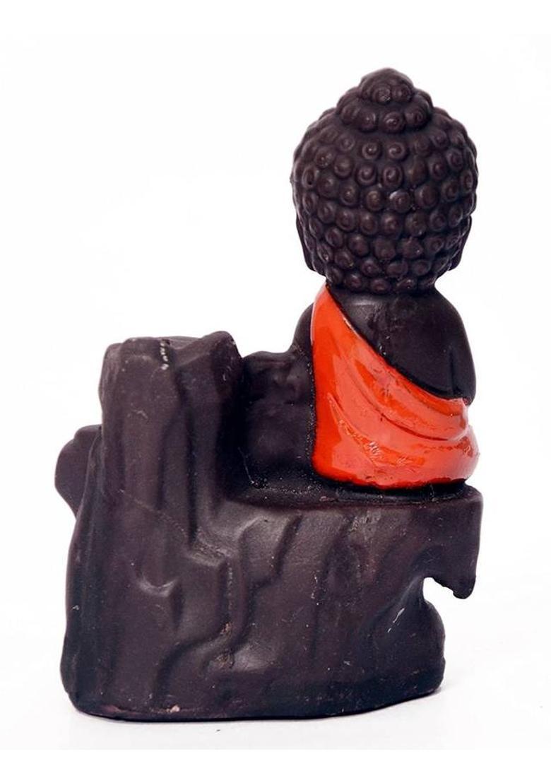 GOOD THINGS Handcrafted Meditating Little baby Monk Buddha Smoke Backflow Cone Incense Holder Decorative Showpiece | Red Decorative Showpiece - 12 cm&nbsp;&nbsp;(Polyresin, Red) - Indya