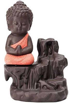 Zhunmun Meditating Monk Buddha Smoke Backflow Cone Decorative Incense Holder with 10 Free Smoke Backflow Scented Cone Incenses (7 cm x 7 cm x 12, Multicolor) Polyresin Incense Holder&nbsp;&nbsp;(Multicolor)