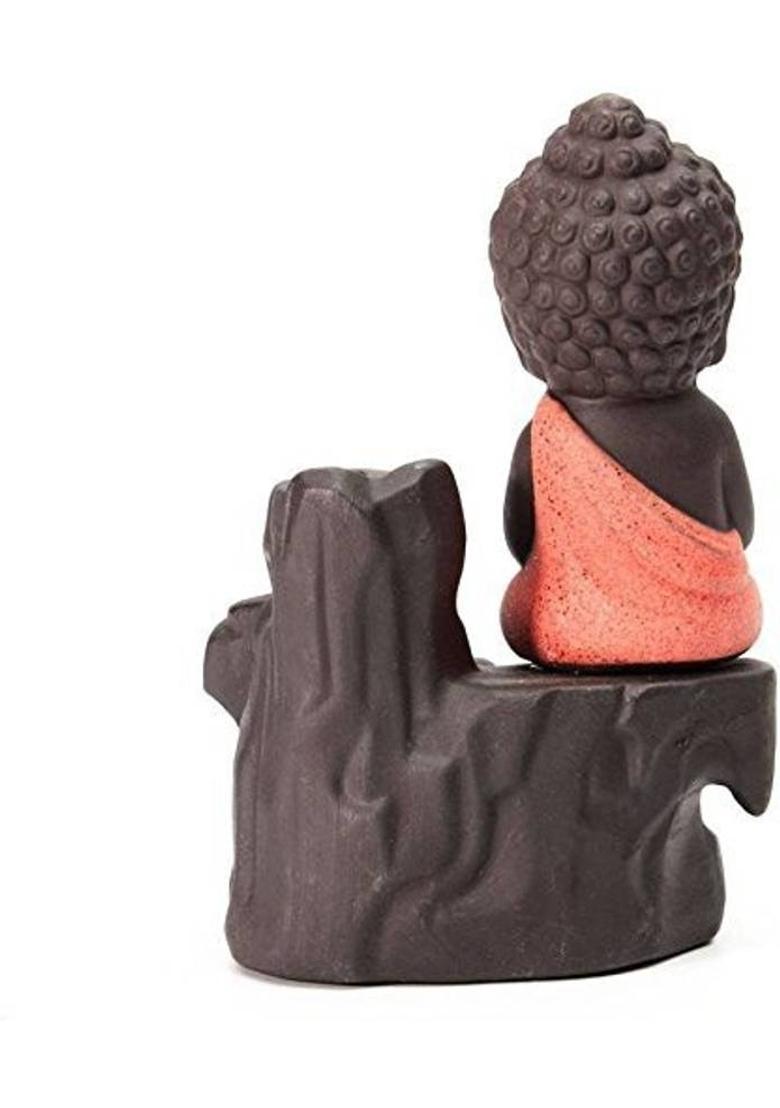 Zhunmun Meditating Monk Buddha Smoke Backflow Cone Decorative Incense Holder with 10 Free Smoke Backflow Scented Cone Incenses (7 cm x 7 cm x 12, Multicolor) Polyresin Incense Holder&nbsp;&nbsp;(Multicolor) - Indya