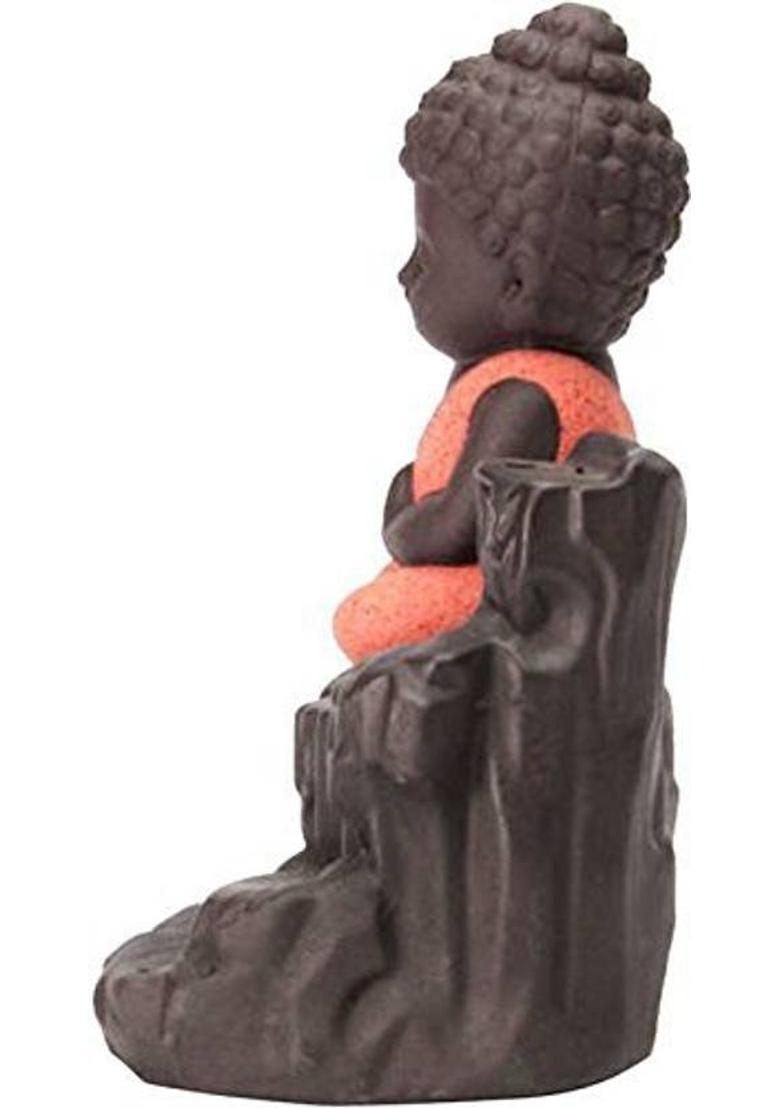 Zhunmun Meditating Monk Buddha Smoke Backflow Cone Decorative Incense Holder with 10 Free Smoke Backflow Scented Cone Incenses (7 cm x 7 cm x 12, Multicolor) Polyresin Incense Holder&nbsp;&nbsp;(Multicolor) - Indya