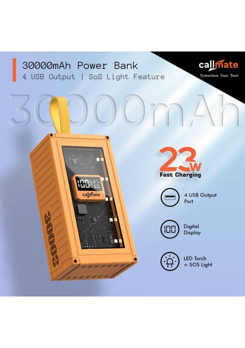 Callmate 30000 mAh 23 W Power Bank&nbsp;&nbsp;(Yellow, Lithium Polymer, Fast Charging, Quick Charge 3.0, Power Delivery 3.0 for Mobile) - Indya