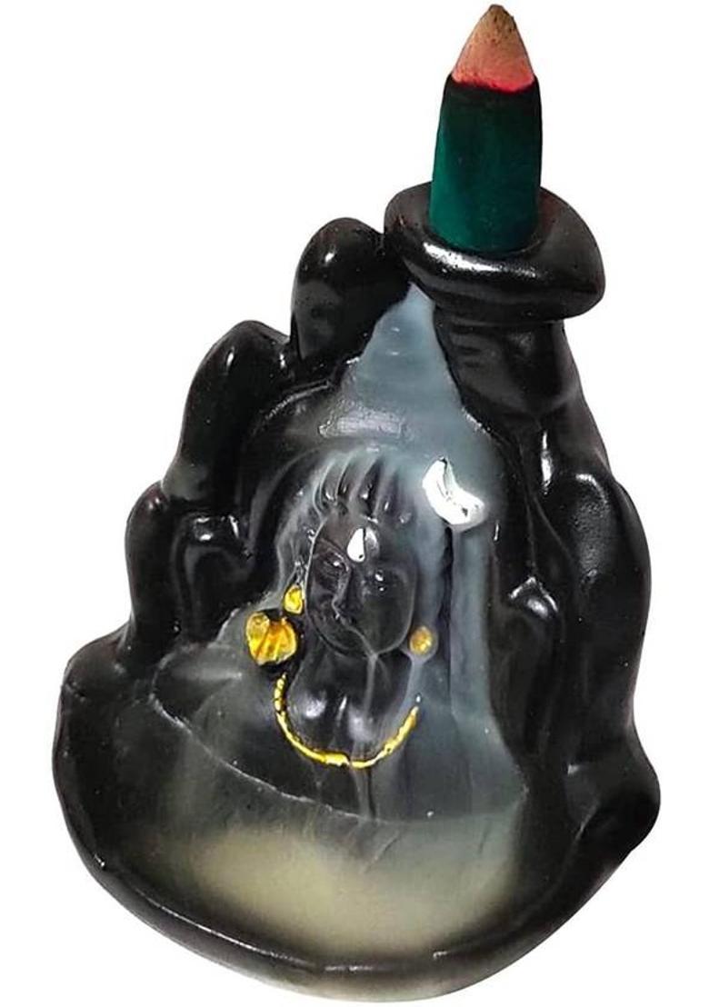 A & S VENTURES Lord Adiyogi Backflow Cone Incense Holder with 10 Free Smoke Cone Incenses Decorative Showpiece - 12 cm&nbsp;&nbsp;(Polyresin, Black) - Indya