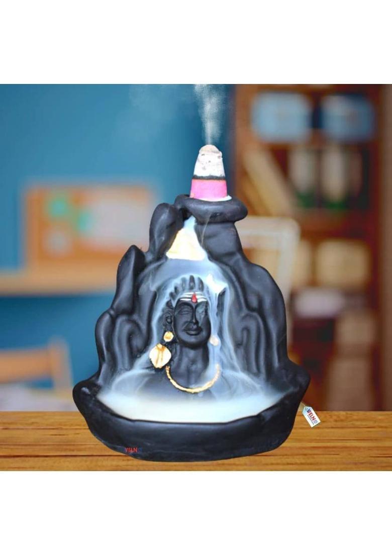 A & S VENTURES Lord Adiyogi Backflow Cone Incense Holder with 10 Free Smoke Cone Incenses Decorative Showpiece - 12 cm&nbsp;&nbsp;(Polyresin, Black) - Indya