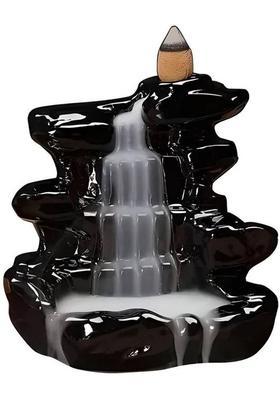 OCTIN Handcrafted Smoke Fountain Backflow incense burner With 10 Incense Cone Sticks Polyresin Incense Holder&nbsp;&nbsp;(Black)