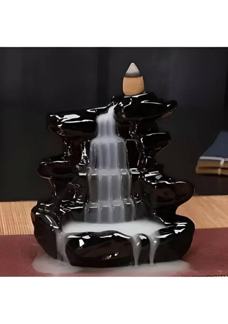 OCTIN Handcrafted Smoke Fountain Backflow incense burner With 10 Incense Cone Sticks Polyresin Incense Holder&nbsp;&nbsp;(Black) - Indya