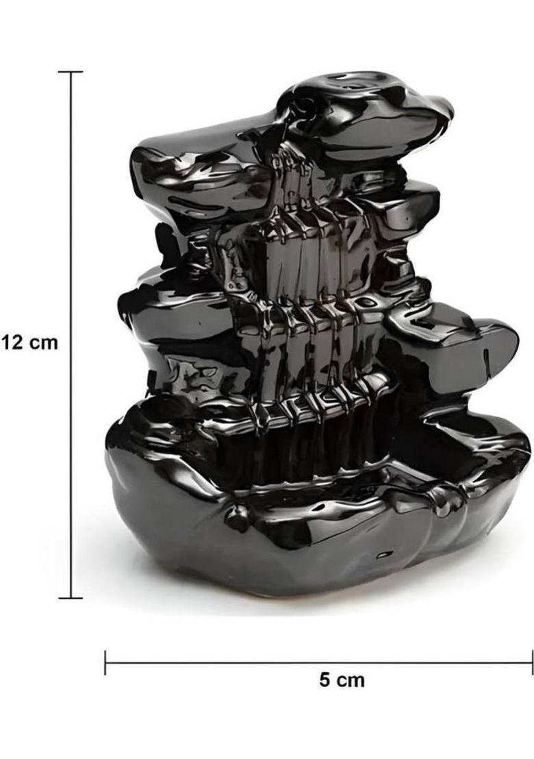 OCTIN Handcrafted Smoke Fountain Backflow incense burner With 10 Incense Cone Sticks Polyresin Incense Holder&nbsp;&nbsp;(Black) - Indya