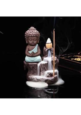 Starpion Buddha Backflow Incense Holder with 10 Scented Backflow Cone Incenses Decorative Showpiece - 11 cm&nbsp;&nbsp;(Polyresin, Green)